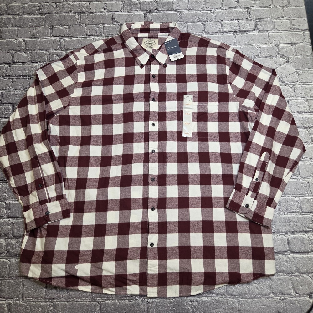 ST. JOHN'S BAY 4XLT Buffalo Burgundy 100% Cotton Long S. Super Soft/ Big & Tall